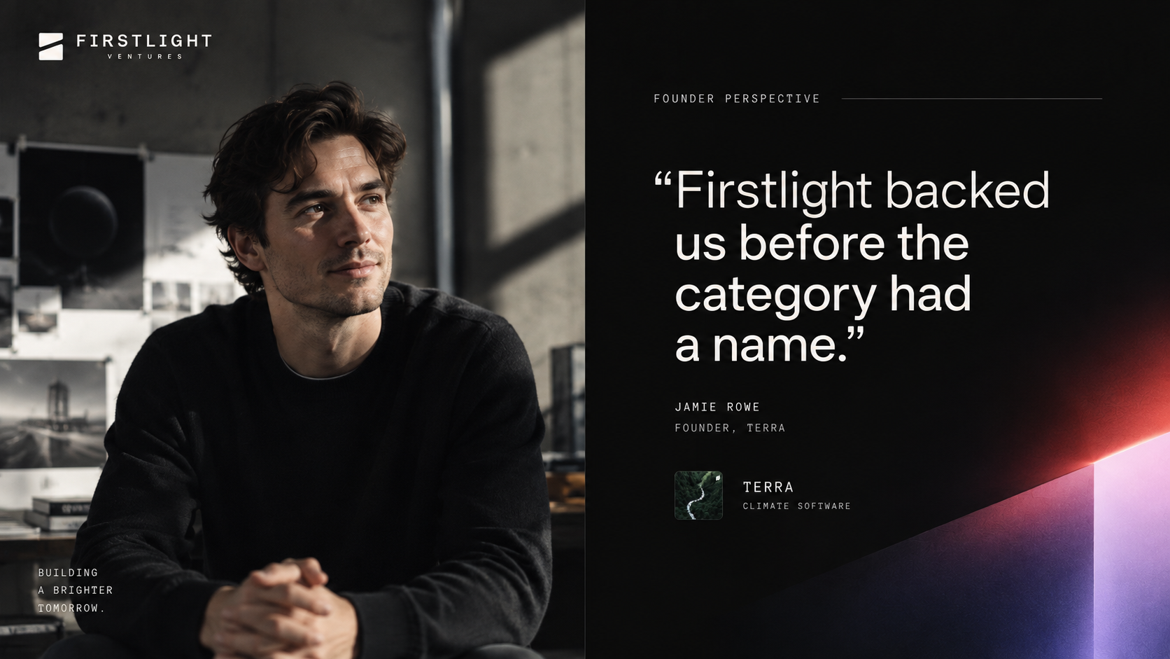 FIRSTLIGHT — Founder perspective — editorial storytelling